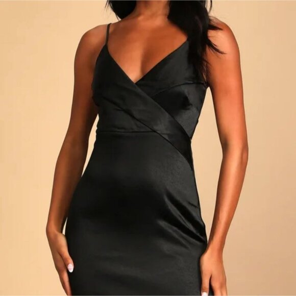 Lulus Stay Celebrating Black Satin Bodycon Mini Dress Women's Size S - Picture 2 of 16